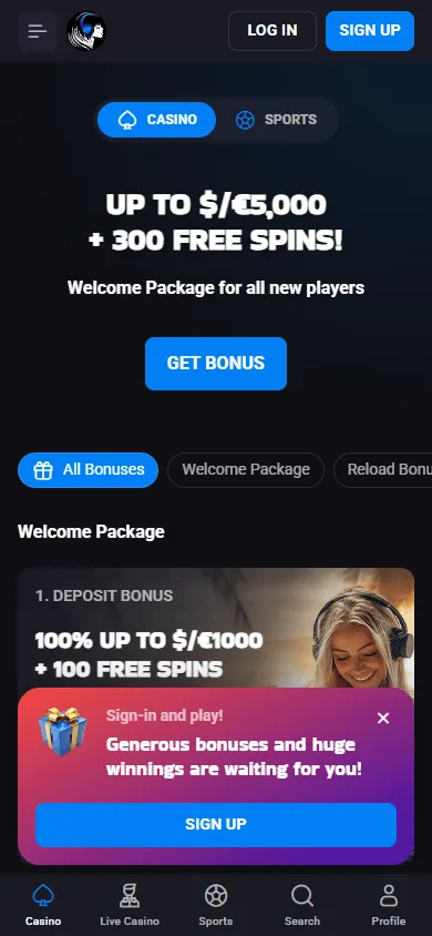 Luckyvibe Casino promotions interface on a mobile phone
